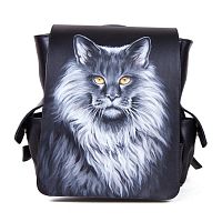 Рюкзак с росписью ручной работы "Пушистый кот" с росписью, принтом - фото