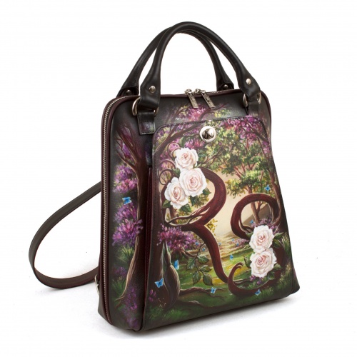 Кожаная сумка-рюкзак через плечо с росписью "Розы" фото фото 2