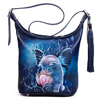 Женская сумка хобо "Котенок и цветок", сумка мешок с принтом, вышивкой