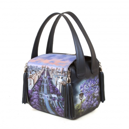 Квадратная сумка через плечо с росписью "Лиловый город" фото фото 4