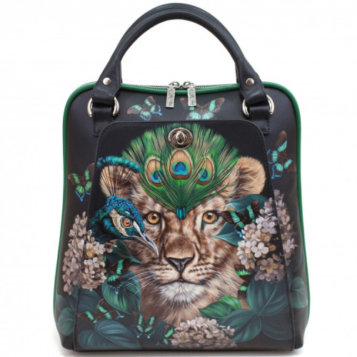 Женская сумка-рюкзак из кожи с росписью "Джунгли" фото