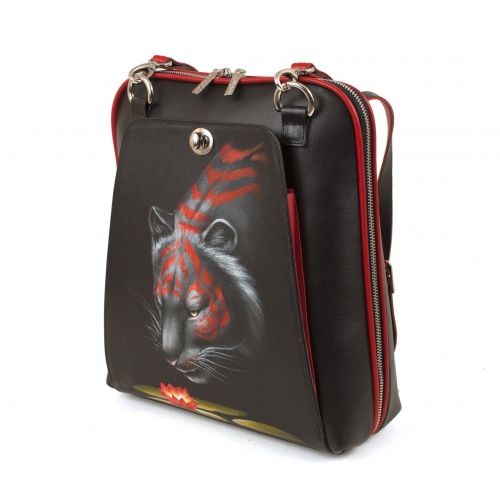 Кожаная сумка рюкзак с росписью "Амурский тигр" фото фото 3