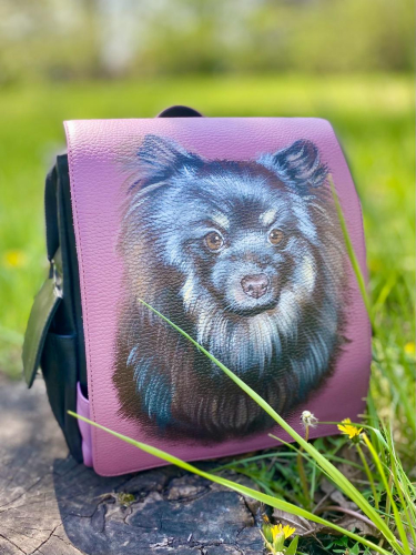 Женский кожаный рюкзак с портретом собаки "Мой любимый шпиц" - фото фото 10