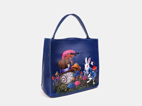 Кожаная сумка шоппер с росписью "Кролик в Зазеркалье" фото шоппера фото 2