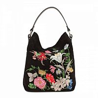 Женская кожаная сумка мешком "Полевые цветы", сумка мешок - фото