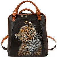 Сумка-рюкзак из натуральной кожи "Леопардик" с росписью, принтом - фото
