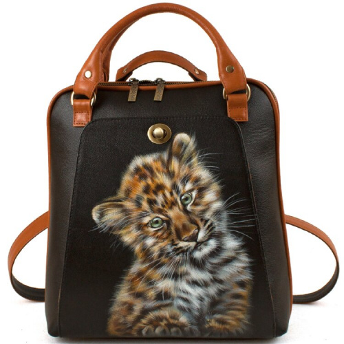 Рюкзак из натуральной кожи с росписью "Леопардик" фото