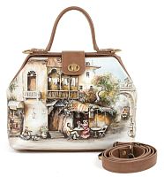 Женская сумка-саквояж из кожи с рисунком "Старый город" фото