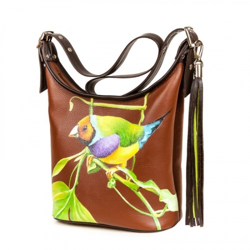Женская сумка хобо с рисунком птички "Амадинка" фото фото 2