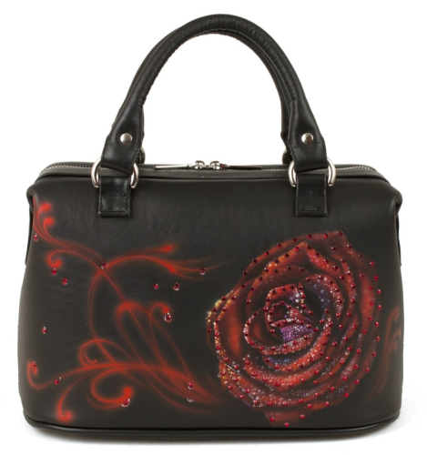 Кожаный саквояж с рисунком цветов "Багровая роза" фото