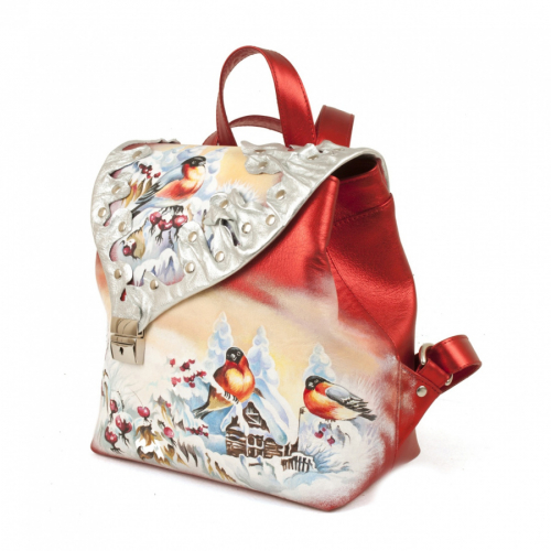Стильный женский рюкзак с аппликацией и рисунком "Снегири" фото