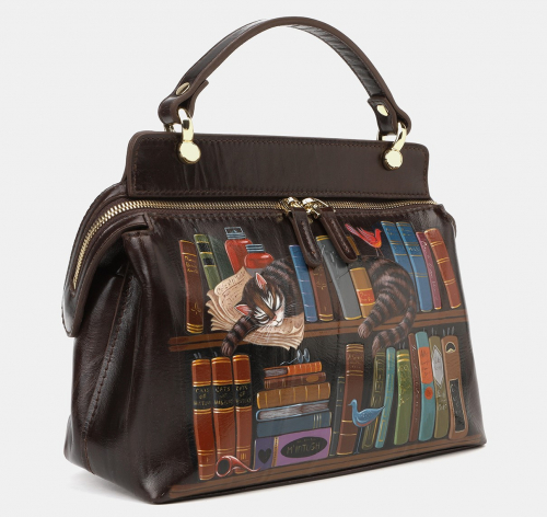 Кожаная сумка с росписью по коже "Котенок с книжками" фото фото 3