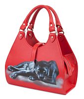 Большая красная сумка с росписью "Черная пантера" фото
