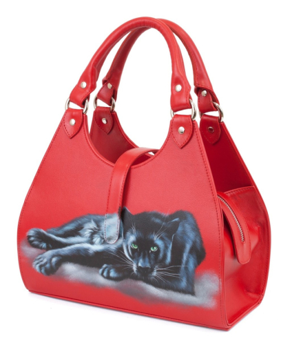 Большая красная сумка с росписью "Черная пантера" фото