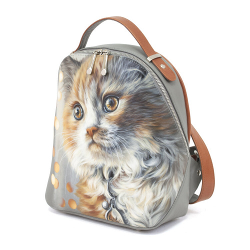 Кожаный рюкзак с рисунком кошечки "Карие глазки" фото фото 3