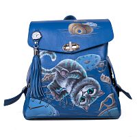 Рюкзак с боковыми карманами "Чешир с часами" с росписью, принтом - фото