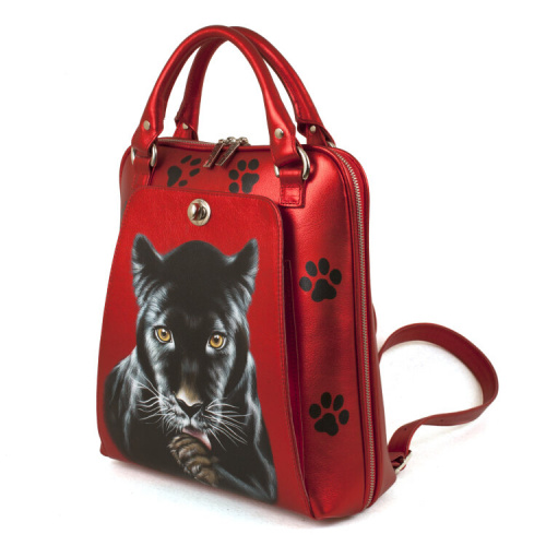 Сумка-рюкзак из натуральной кожи с росписью "Черная пантера" фото фото 4