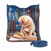 Кожаный шоппер с рисунком "Котик с книжкой" фото шоппера