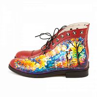 Женские ботинки с люверсами  "Золотая осень" с рисунком, принтом, росписью - фото
