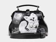 Женская сумка-саквояж с рисунком котика "Пушистик" с росписью, принтом - фото