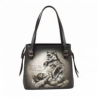 Большая сумка шоппер с рисунком "Кот Бегемот" с росписью, принтом - фото