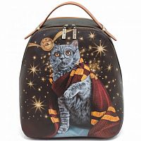 Кожаный рюкзак с росписью серого кота "Кот бакалавр" с росписью, принтом - фото