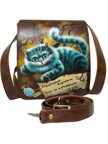 Рюкзак сумка с рисунком ручной работы «Чеширский кот» - кожаный рюкзак ручной работы с оригинальным рисунком на заказ |  Sumnizza