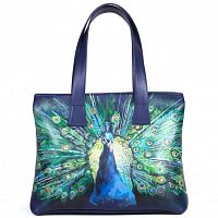Женская сумка шоппер "Павлин с кристаллами Swarovski" с росписью, принтом - фото