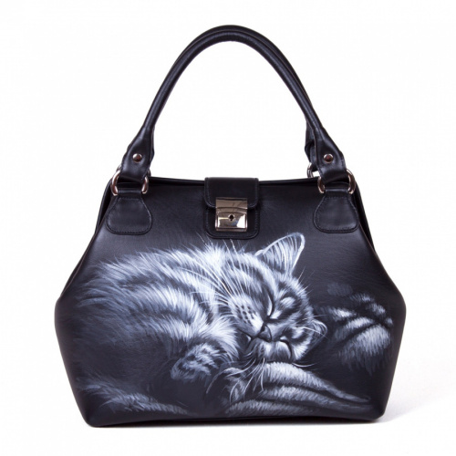 Женская сумка-саквояж с рисунком кошечки "Спящий котик" фото
