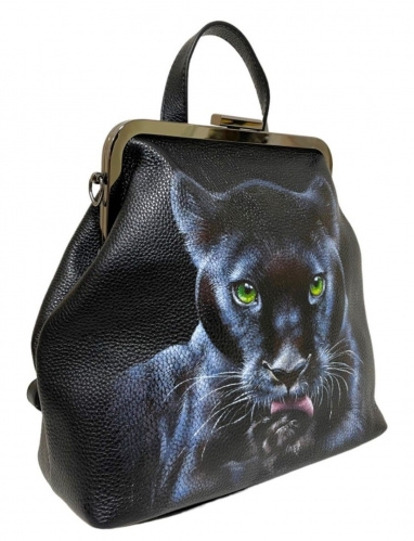 Женский рюкзак сумка с фермуаром и росписью "Черная пантера" фото фото 5