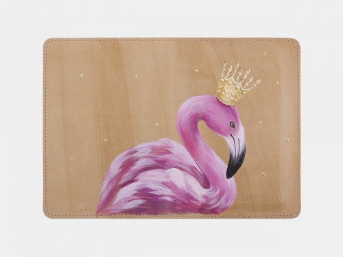 Кожаная обложка на паспорт ручной работы "Фламинго" фото фото 2