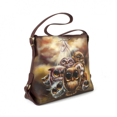 Женская модная сумка хобо “Совята на ветке” с рисунком, принтом, росписью фото фото 2