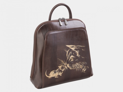 Женский рюкзак из кожи с ручной росписью "Знакомство" фото фото 2