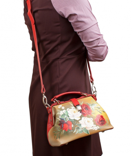 Небольшая женская сумка-саквояж с росписью "Розовый куст" фото фото 6