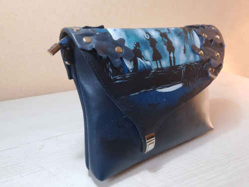 Женская сумка клатч через плечо с рисунком ручной работы на заказ "Полнолуние" на заказ - женская кожаная сумка ручной работы с авторским рисунком фото 2