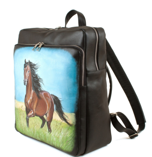 Классический мужской рюкзак с рисунком "Гнедой конь" ручной работы с рисунком на заказ |  Sumnizza
