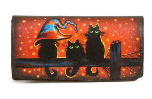 Кожаный женский кошелек с рисунком ручной работы "Три кота" - кожаный женский кошелек-портмоне ручной работы с рисунком |  Sumnizza