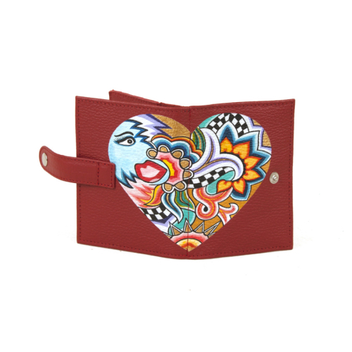 Красный прямоугольный кошелек на кнопке для карт, купюр и автодокументов Сердце - кожаный женский кошелек-портмоне ручной работы с рисунком на заказ |  Sumnizza