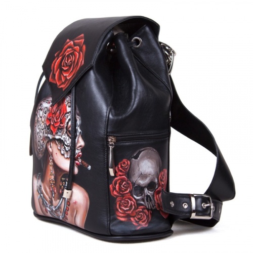 Кожаный рюкзак женский "Любовь и смерть" с рисунком, росписью, принтом - фото фото 4