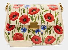 Кросс боди маленькая из натуральной кожи с рисунком ручной работы на заказ "Маки и колокольчики" — кросс боди с росписью и вышивкой на заказ