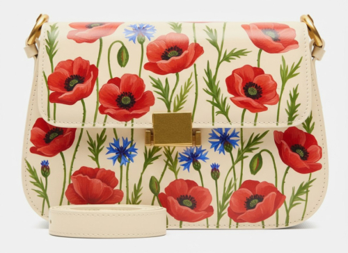 Кросс боди маленькая из натуральной кожи с рисунком ручной работы на заказ "Маки и колокольчики" — кросс боди с принтом на заказ