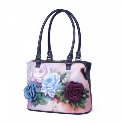 Женская сумка-саквояж с аппликацией и росписью "Яркие розы" фото фото 2