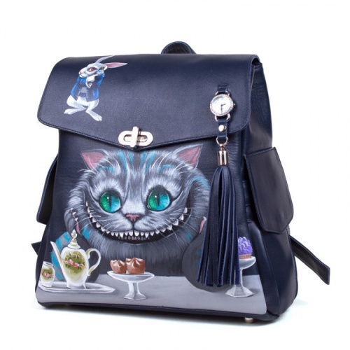 Кожаный рюкзак с росписью "Чеширский кот" фото фото 2