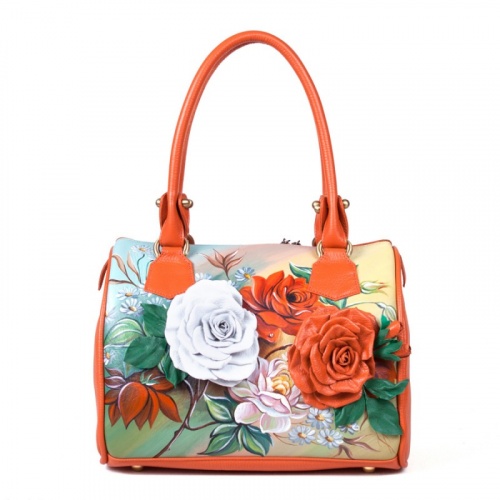 Женская сумка с аппликацией и росписью "Осенние розы" фото