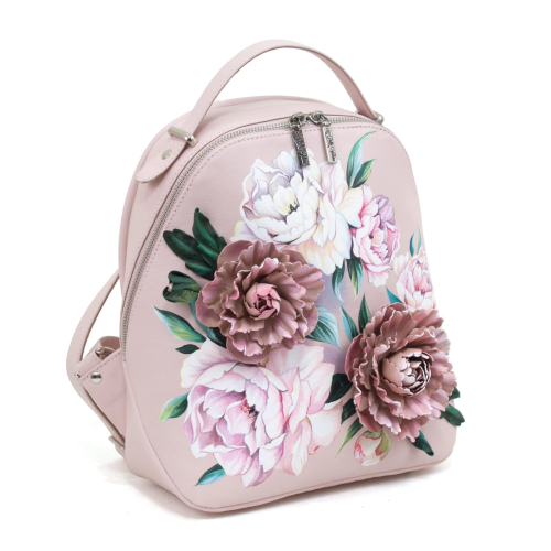 Женский рюкзак с аппликацией и росписью "Пионы" — модный женский кожаный рюкзак ручной работы с рисунком и вышивкой - Sumnizza фото 2