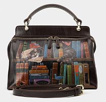 Кожаная сумка с росписью по коже "Котенок с книжками" фото