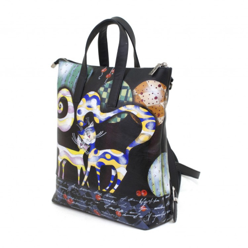 Кожаная сумка-рюкзак с рисунком "Парочка котов" фото фото 7