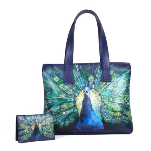 Женская сумка шоппер "Павлин с кристаллами Swarovski" фото шоппера фото 5