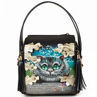 Женская сумка квадратной формы "Чеширский кот" с росписью, принтом - фото | Квадратные сумки с росписью, принтом - фото