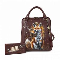 Кожаная сумка-рюкзак "Лисёнок с книжкой" с рисунком, росписью, принтом - фото